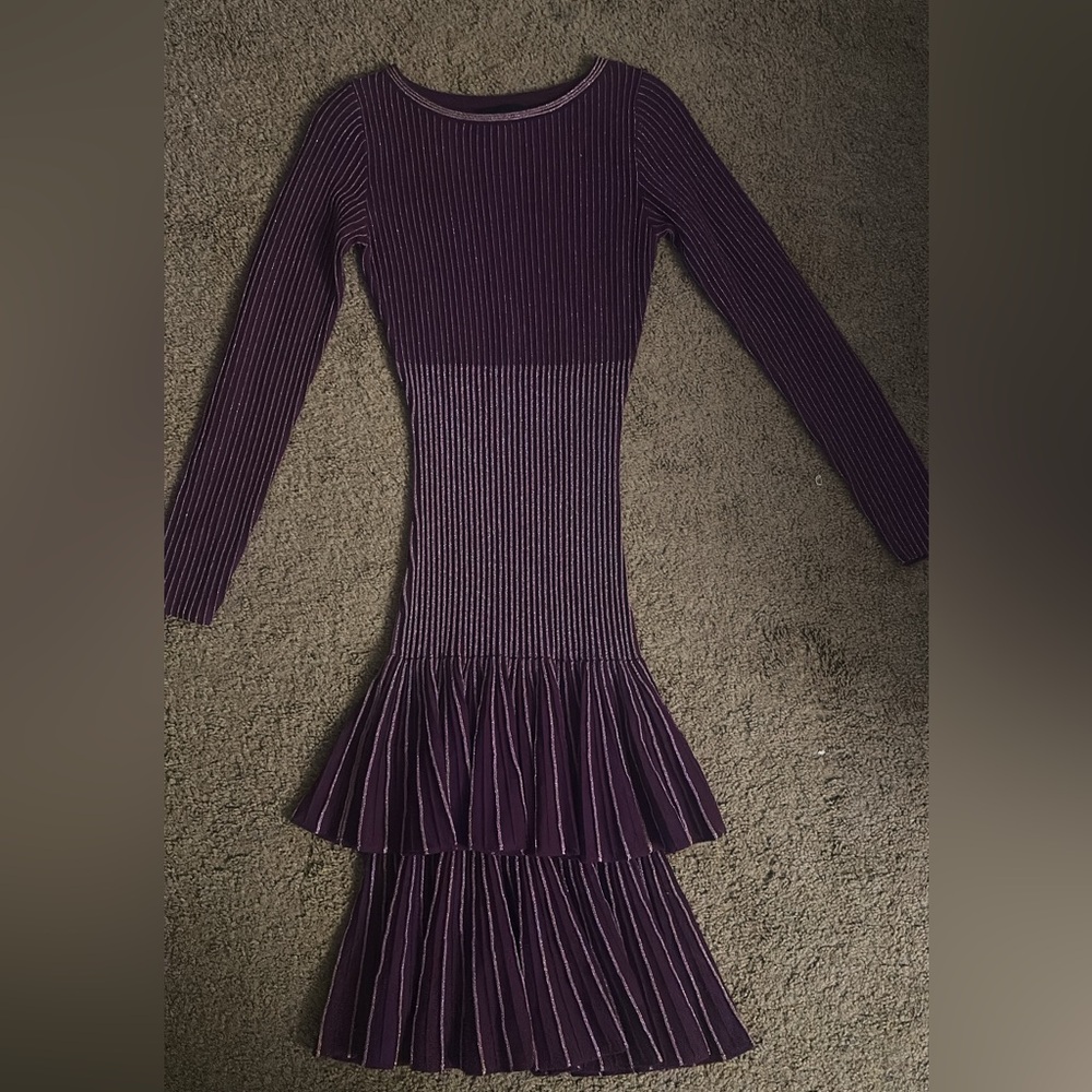 Cavalli Class Roberto Cavalli Plum Metallic Ribbed Knit Bodycon Dress